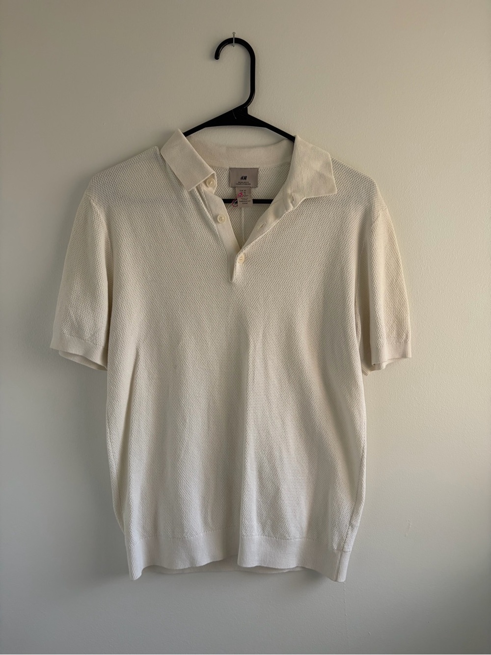 H&M Men’s Knit Short-Sleeve Polo in Off-White 100% Cotton